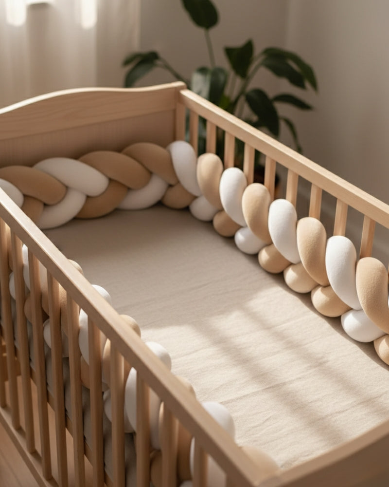 tour de lit tresse beige et blanc pour bébé