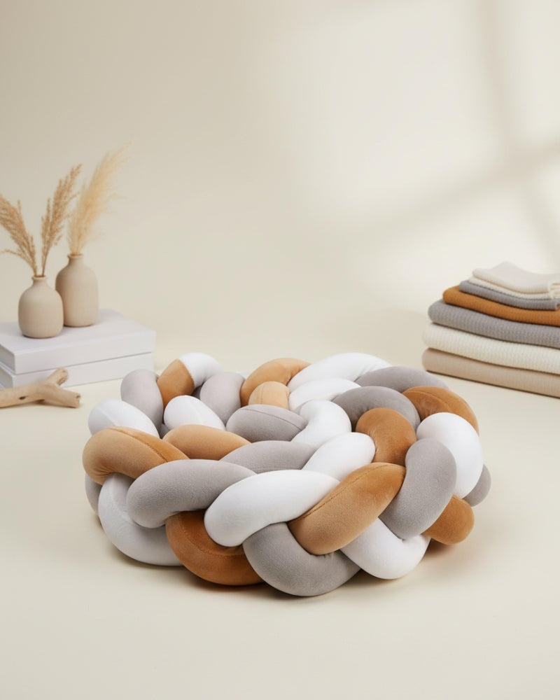 tour de lit tresse gris blanc marron