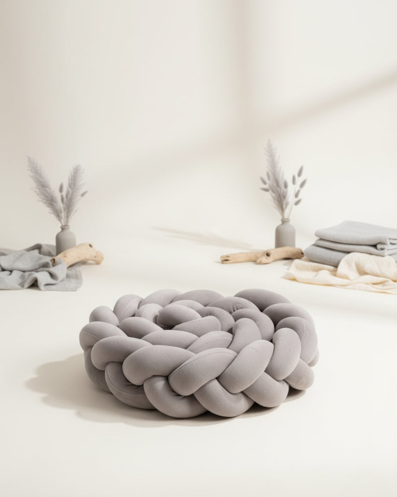 tour de lit tresse gris