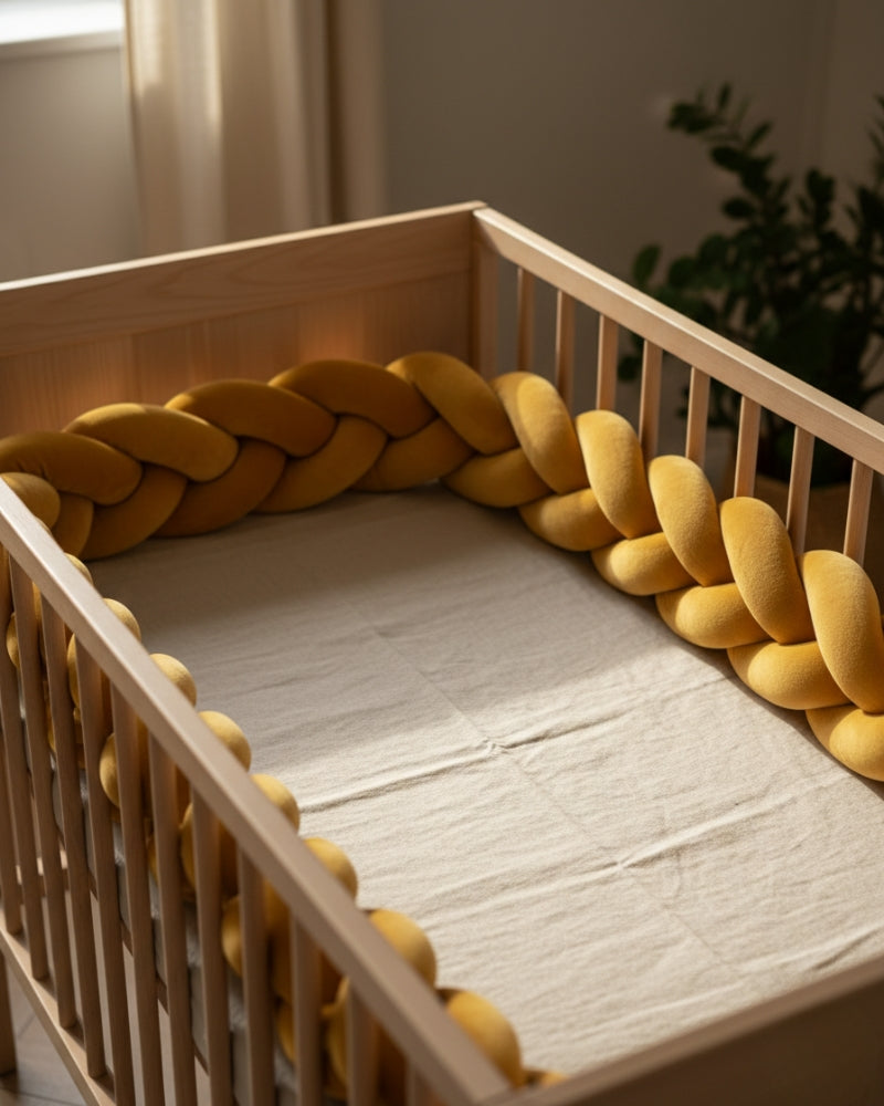 tour de lit tresse jaune moutarde pour bébé