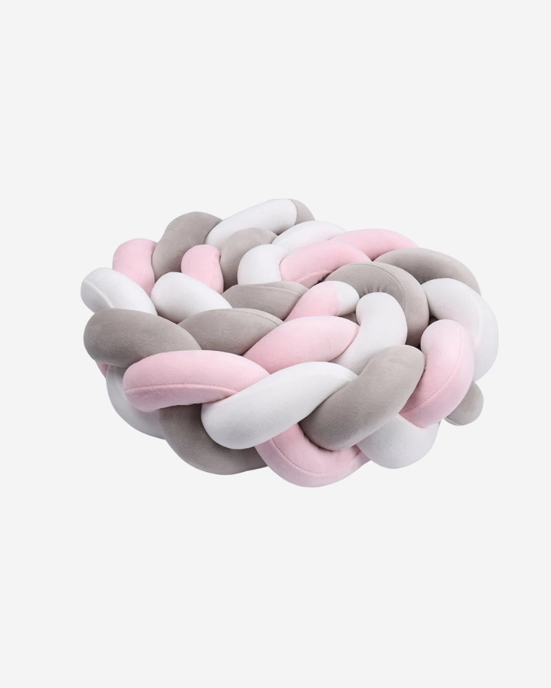 tour de lit tressé rose gris blanc 2
