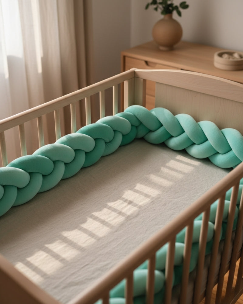 tour de lit tressé turquoise enfant
